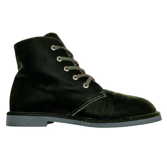 CHANEL Interlocking CC Logo Velvet Lace-Up Boots EU 38 US 8 Green Ankle Booties - Picture 7 of 16